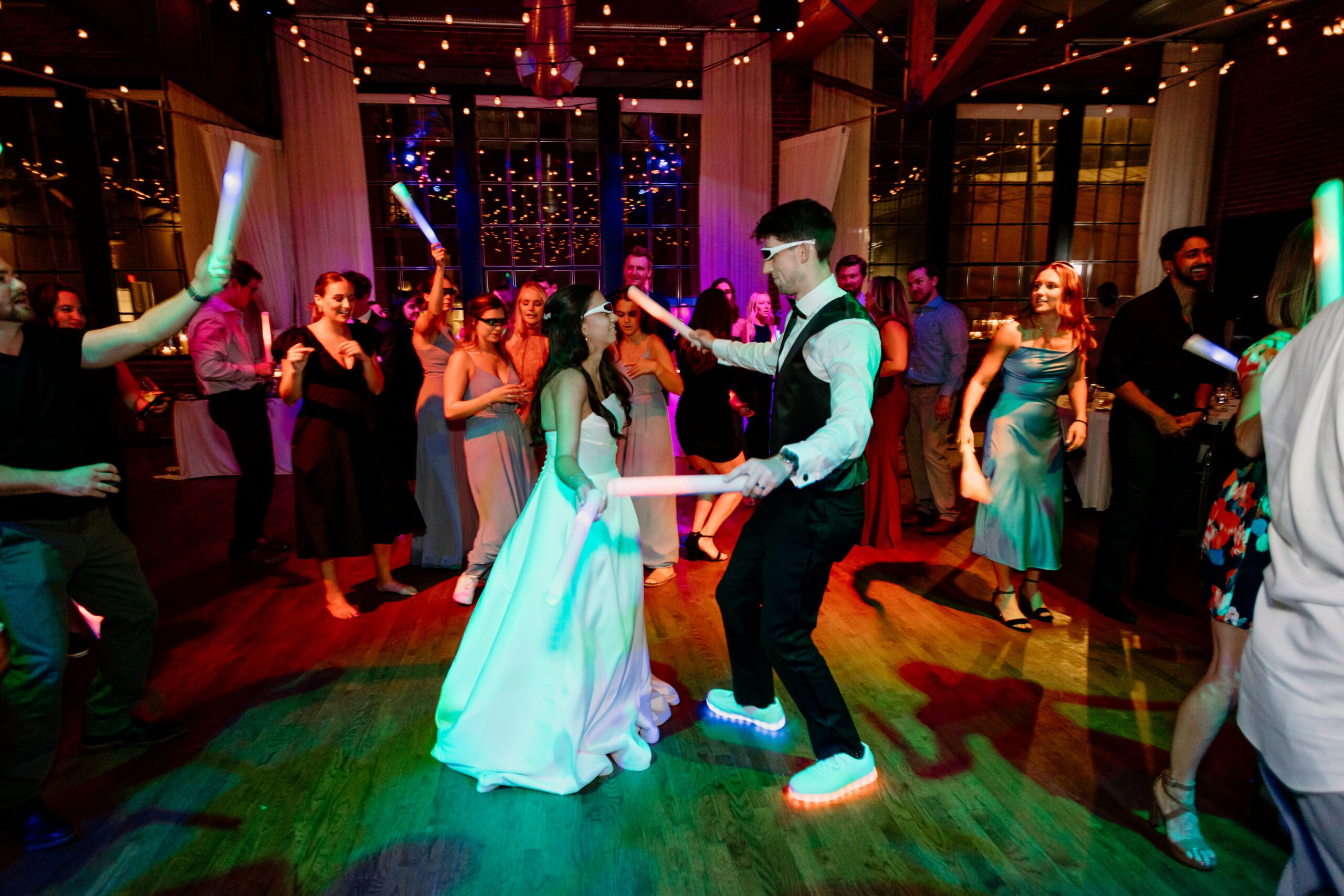 Dancing at a fun reception wedding